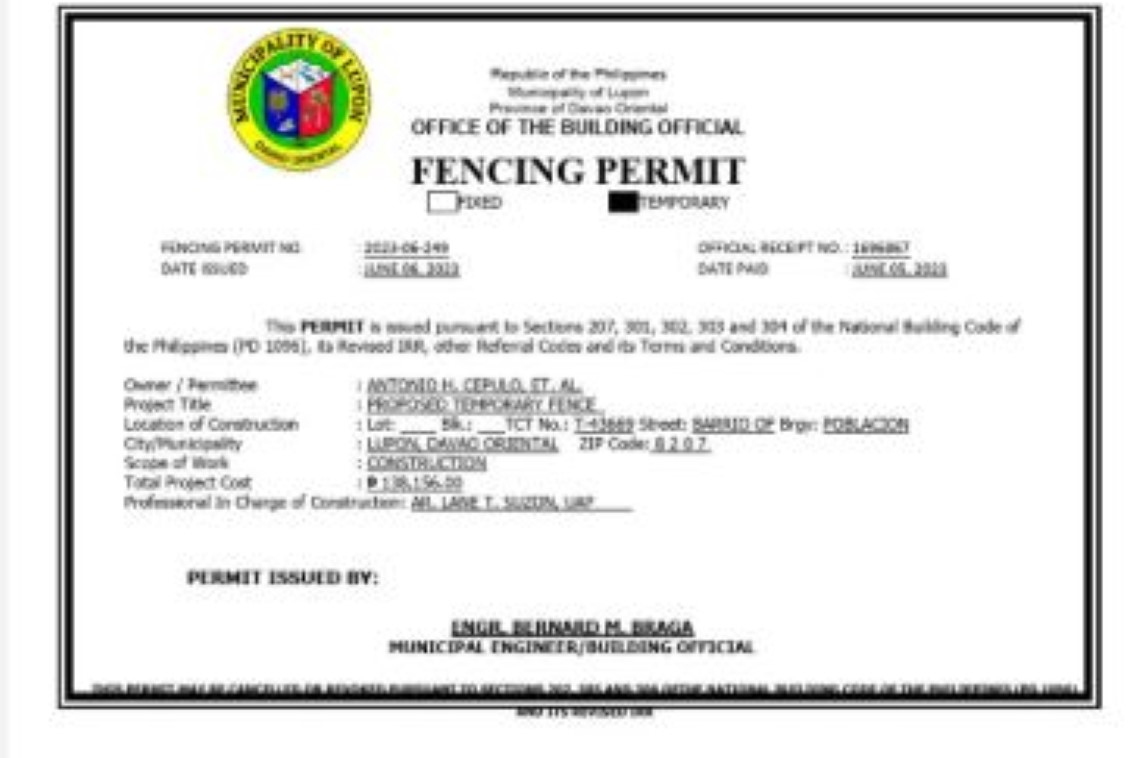 FENCING PERMIT (Custom)